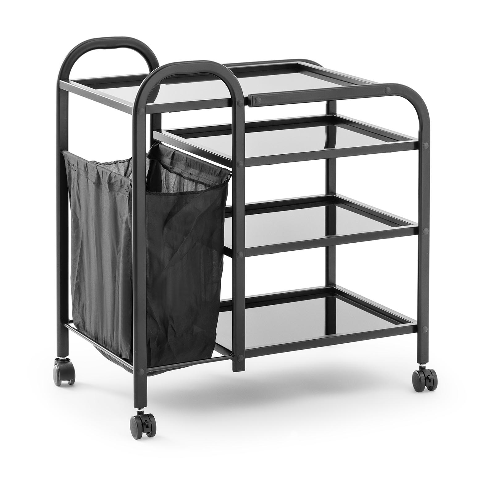 Factory second Cosmetic trolley with laundry bag 5 l - 4 Glass shelves - Black