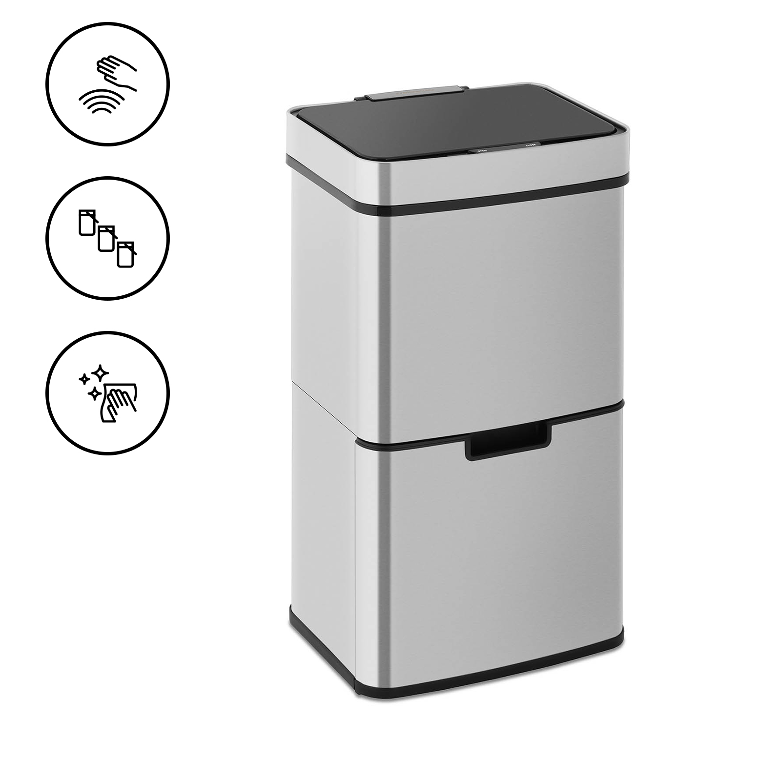 Sensor Trash Can - 62 L - 3 containers - stainless steel